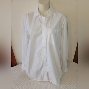 J Crew Classic Fit White Button-Up Shirt Cotton Poplin 6 T Small Womens